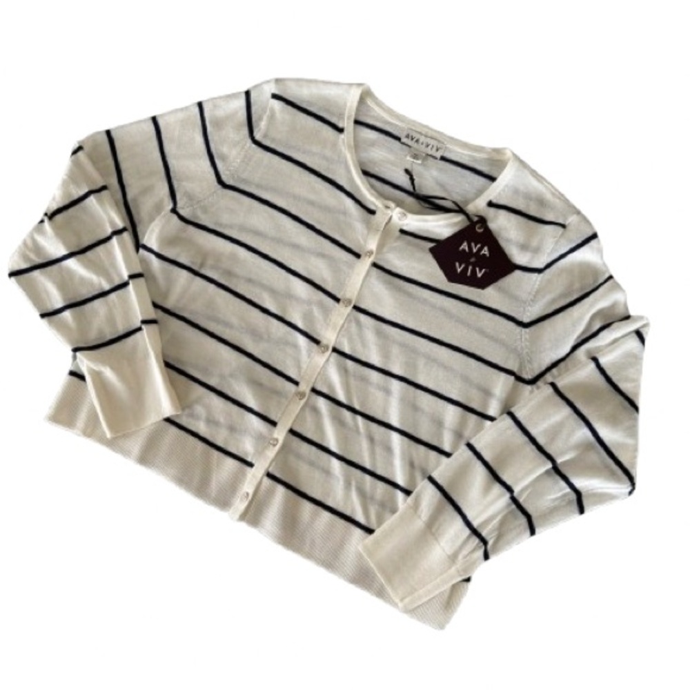 Ava & Viv Cream and Black Striped crop sweater